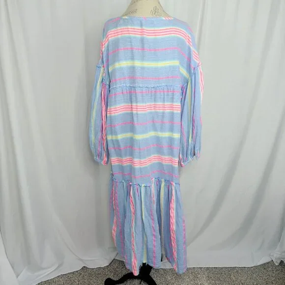 Vineyard Vines Swim Cover Up X Large Maxi Blue Striped Tassels - Picture 6 of 12